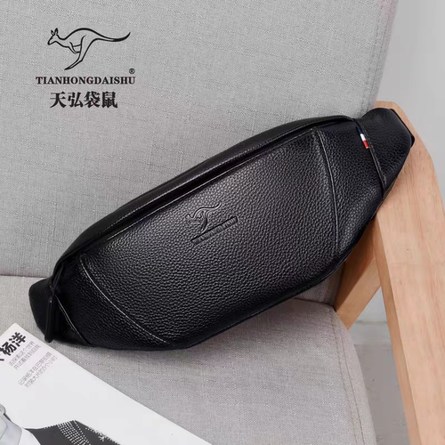 2帅桐袋鼠牛皮胸包多功能男士单肩包斜挎包休闲款运动腰包手机包