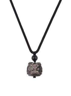 新中式银曜石醒狮项链男生国风小狮子头吊坠招财转运挂件送男友潮