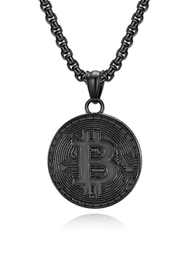 欧美潮流个性嘻哈风加密比特币Bitcoin钛钢项链镀18K金币圆牌吊坠