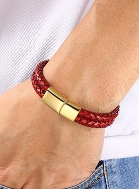 蛇年高颜值红色皮绳真皮手链男女款转运编织红绳小众情侣礼物潮