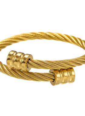 欧美ins朋克缆绳马蹄头钛钢手镯不锈钢手链情侣款钛钢手链不掉色