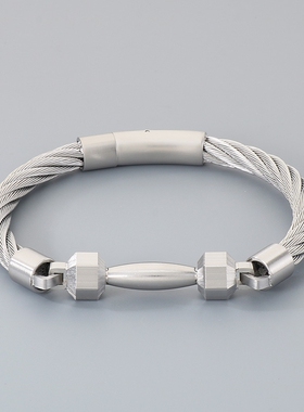 欧美风哑铃钛钢金色钢丝手链潮男手镯街头朋克风百搭不掉色手饰