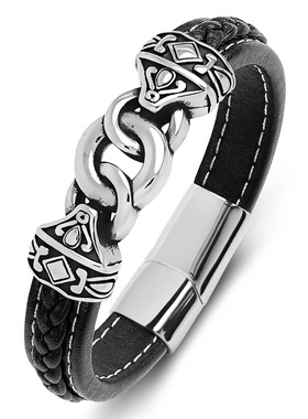 乾坤圈平安扣好运红绳男款皮质编织手链本命年太岁护身红色手绳