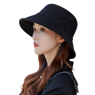 灯芯绒帽子女渔夫帽秋冬韩版休闲条绒潮牌女士冬天百搭显脸小盆帽