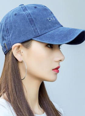 帽子女秋天韩版潮鸭舌帽潮牌ins水洗遮阳帽深蓝色时尚秋季棒球帽