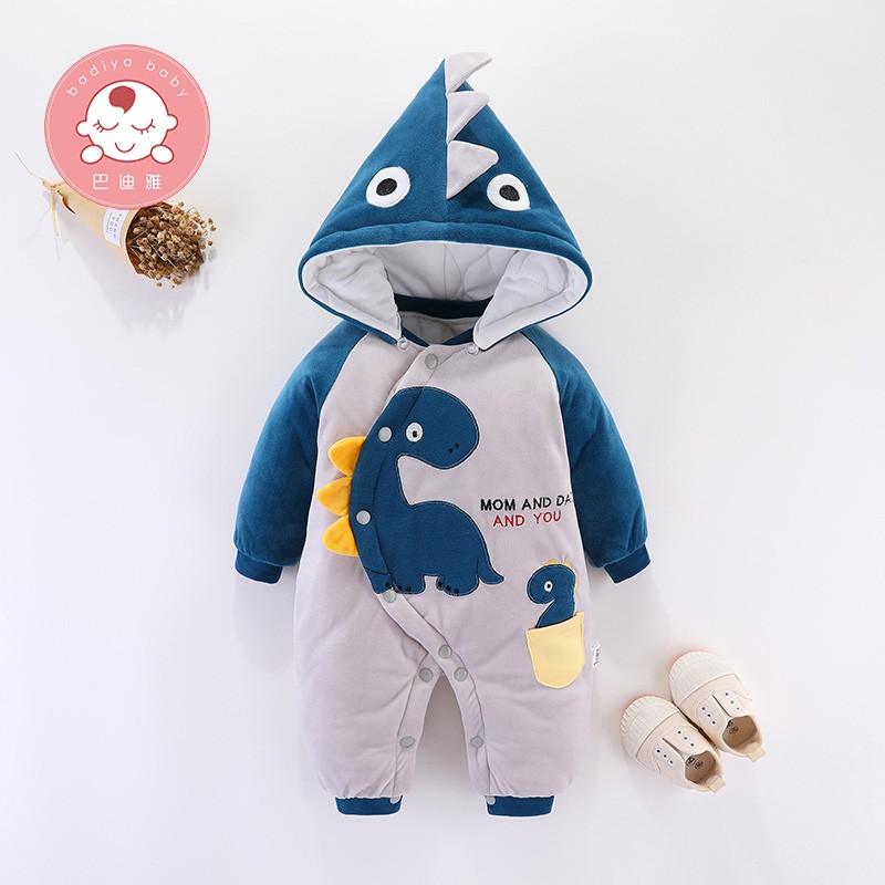新生婴儿保暖衣服冬季加厚可爱夹棉服秋冬装男宝宝连体哈衣外出服