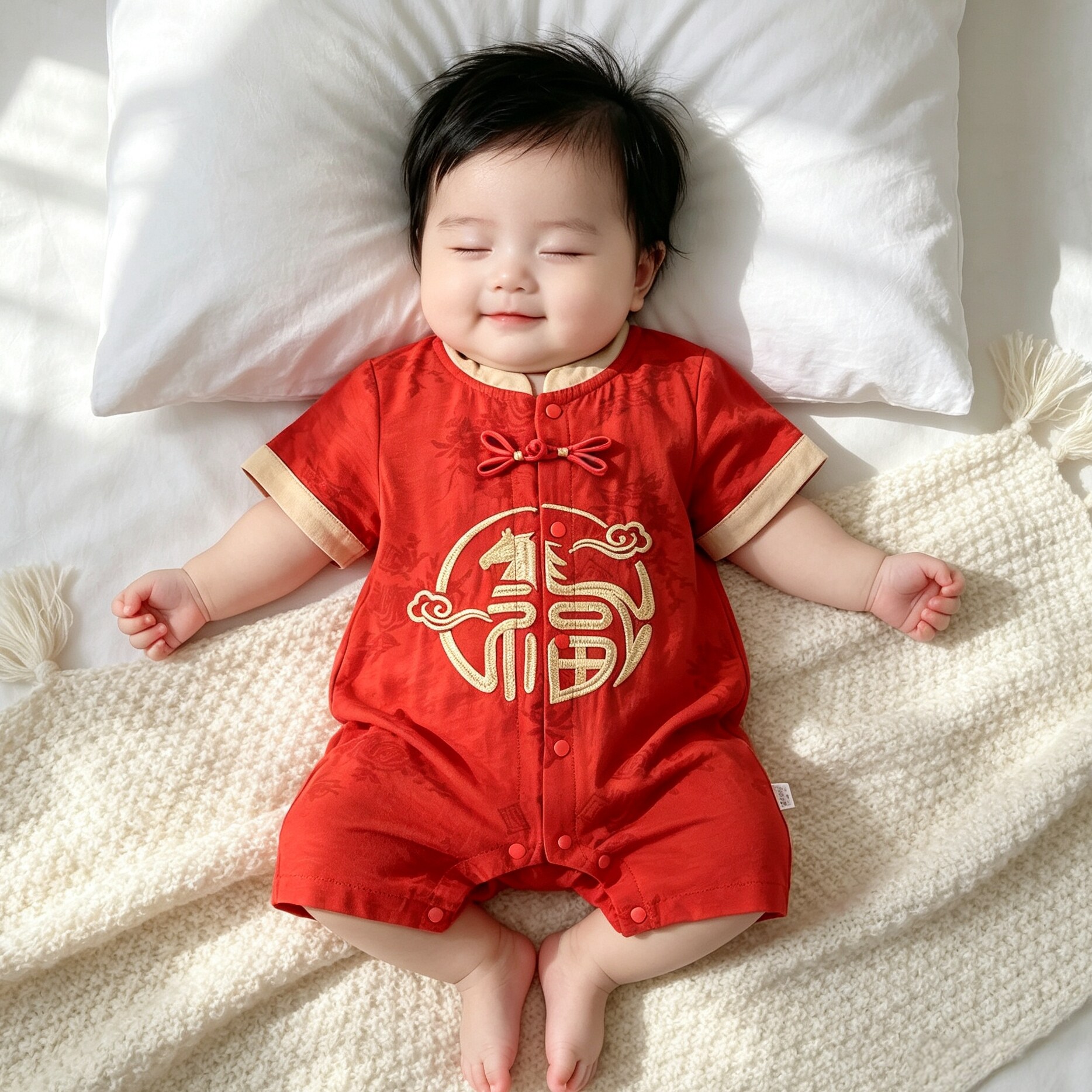 婴儿中式连体哈衣夏季短袖新生儿满月百天衣服夏装男宝宝周岁礼服图片