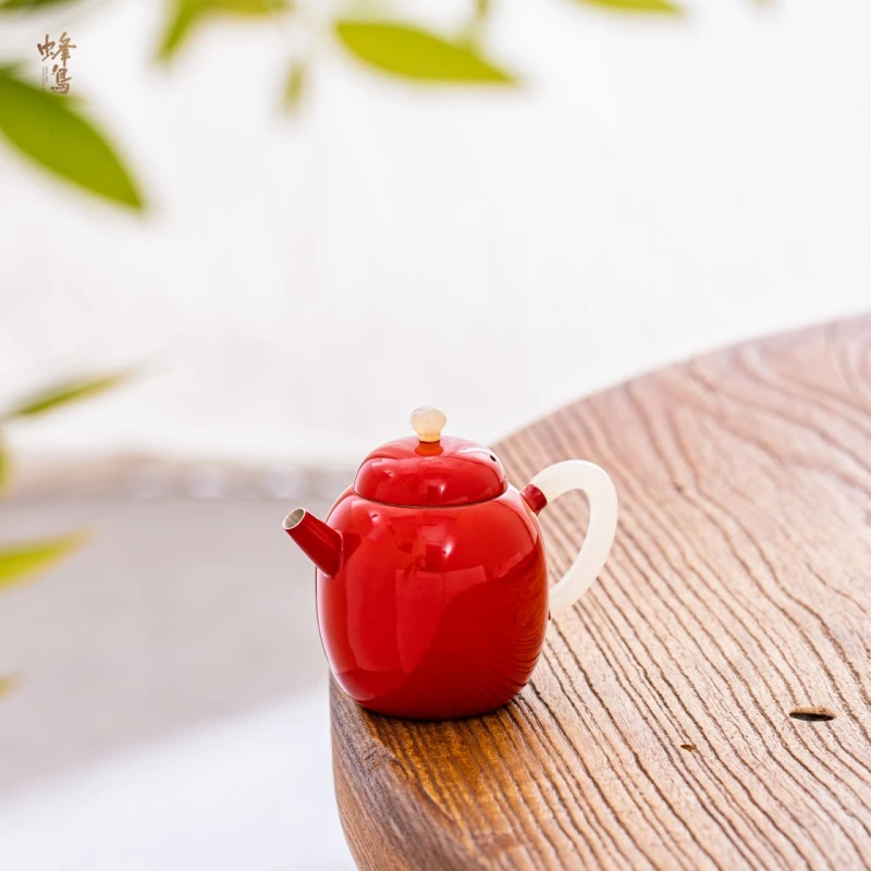 大漆 玉把玉钮红色素款桶形小壶,餐饮具,茶壶,淘宝优惠券,粉丝福利购,淘宝优惠卷