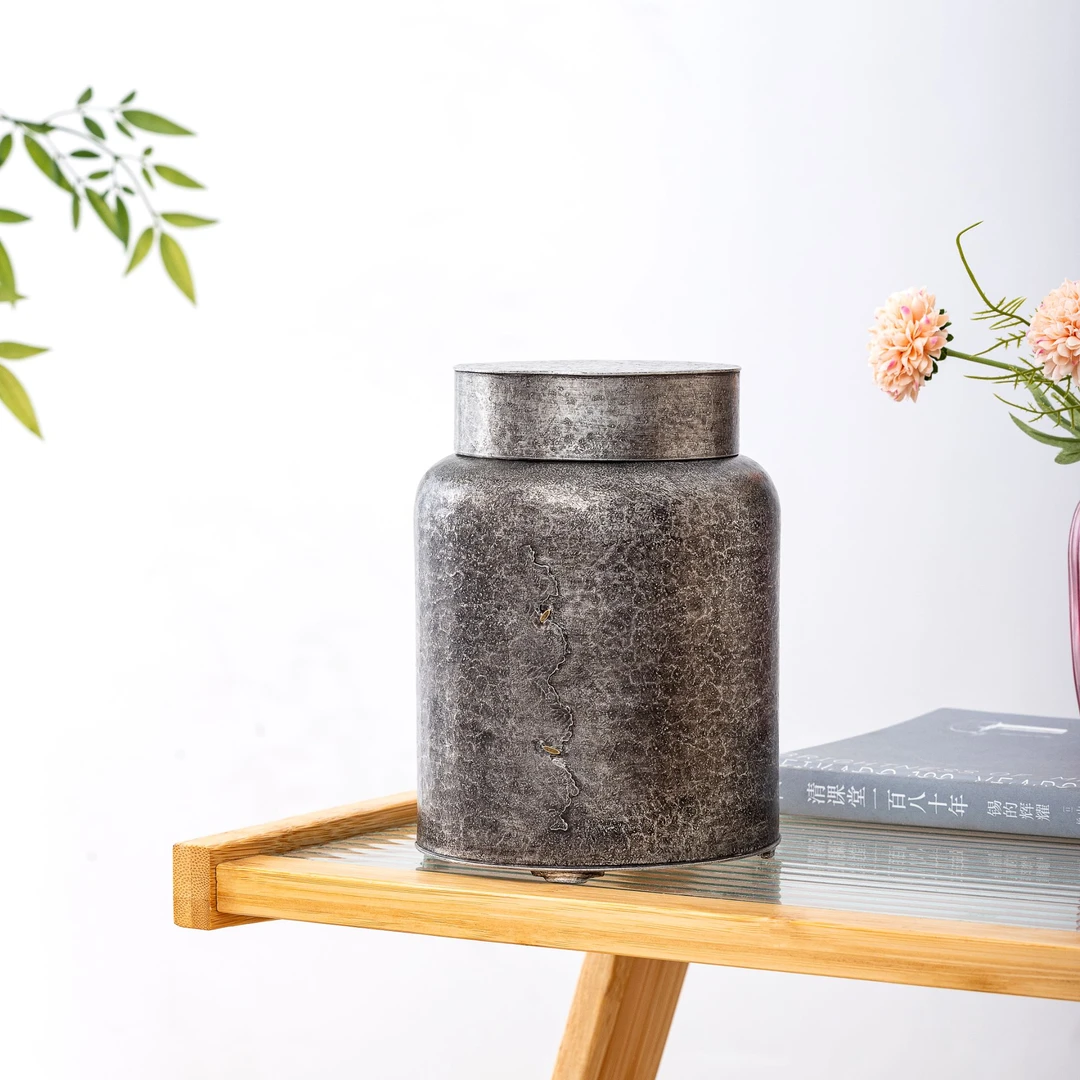 蜂鸟工坊素款纯锡茶叶罐便携锡罐复古做旧办公家用密封罐茶道配件
