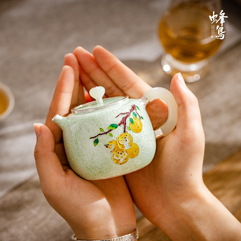 蜂鸟工坊 银壶泡茶壶纯银999七宝烧橘虎圆满银壶纯银泡茶壶,餐饮具,茶壶,淘宝优惠券,粉丝福利购,淘宝优惠卷
