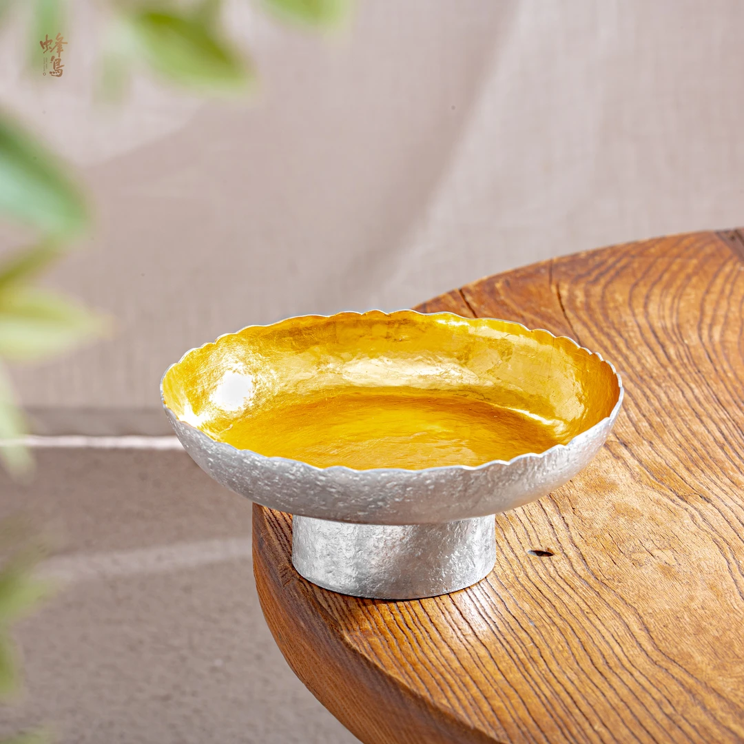 蜂鸟工坊 锡器 承载锡果盘（金面）