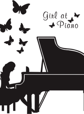 弹钢琴舞蹈室音符橱窗装饰贴画