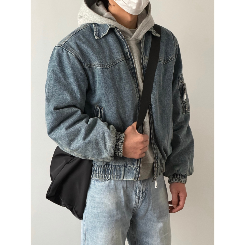 X1617短款水洗做旧牛仔夹克棉服