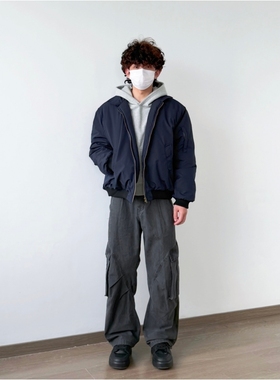 X1617 冬季美式cleanfit短宽翻领加厚棉服夹克休闲保暖外套MY1380