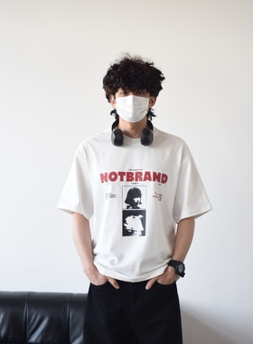 X1617 夏季新款日系重磅人像印花T恤休闲宽松半袖圆领短袖男95230