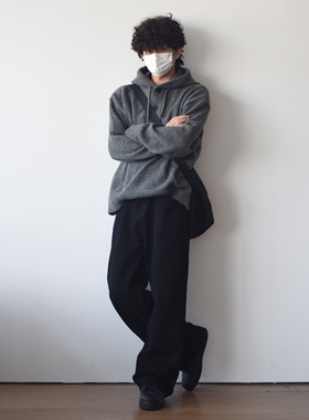 X1617 冬季日系新款重磅半开衫宽松针织衫上衣短款显高连帽毛衣男