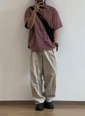 X1617 夏季薄款舒适纯色上衣翻领宽松短款T恤衬衫短袖衬衣男C3203