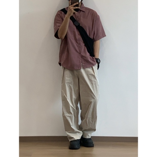 X1617 夏季薄款舒适纯色上衣翻领宽松短款T恤衬衫短袖衬衣男C3203