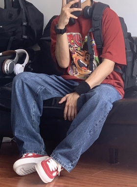 X1617 夏季新款日系百搭帅气宽松夏天舒适少年感红色纯棉T恤短袖