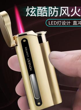 新品防风充气打火机直冲火机金属红色火焰防风送男友打火机