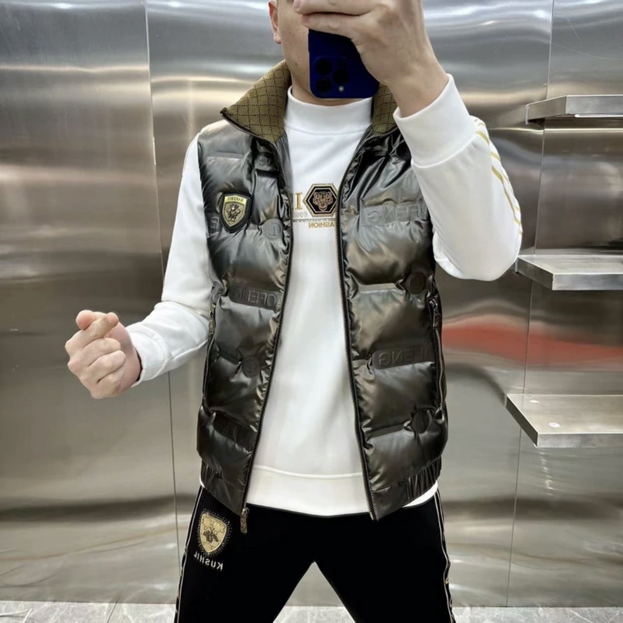 欧货站2024秋冬新款男士小蜜蜂羽绒马甲背心欧货工装加厚时尚男式