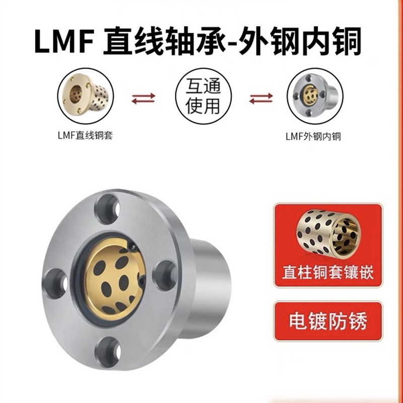 外钢内铜石墨铜套圆法兰直线轴承LMF10 12 D16 20 25 30 35 40  U