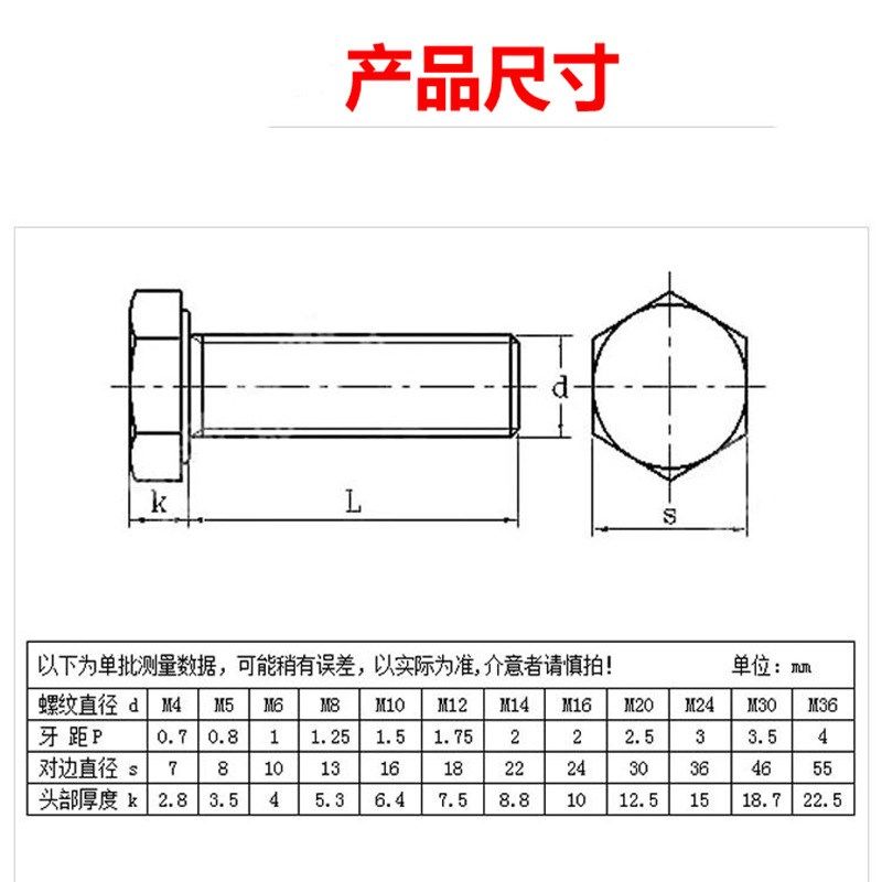 8.8级外六角螺栓碳钢GB5782 5783外六角螺丝发黑高强度螺栓M16-22,五金/工具,螺栓,淘宝优惠券,粉丝福利购,淘宝优惠卷