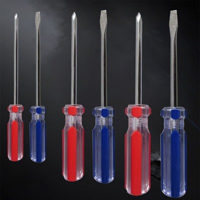 3寸4寸彩e条水晶透明柄螺丝刀十字一字迷你两用小螺丝批双色彩条