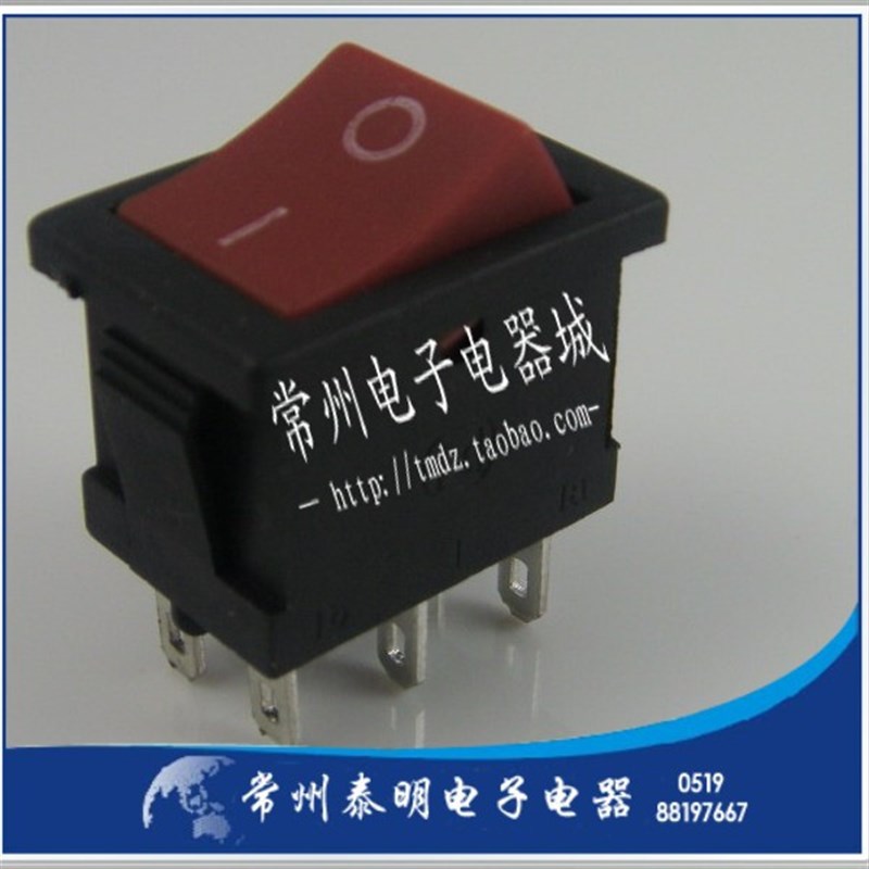 按键按钮红色2路6脚2档船r型开关KCD2电源翘板KCD1-202六脚两档形