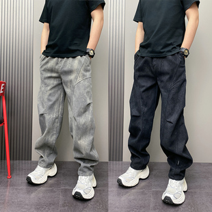 高级感百搭灯笼老爹裤 重磅痞帅户外直筒长裤 男冬季 脏洗加绒休闲裤