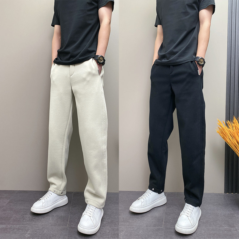 2026冬季潮流加绒加厚休闲长裤直筒宽松时尚百搭抽绳拼接男士卫裤,男装,休闲裤,淘宝优惠券,粉丝福利购,淘宝优惠卷