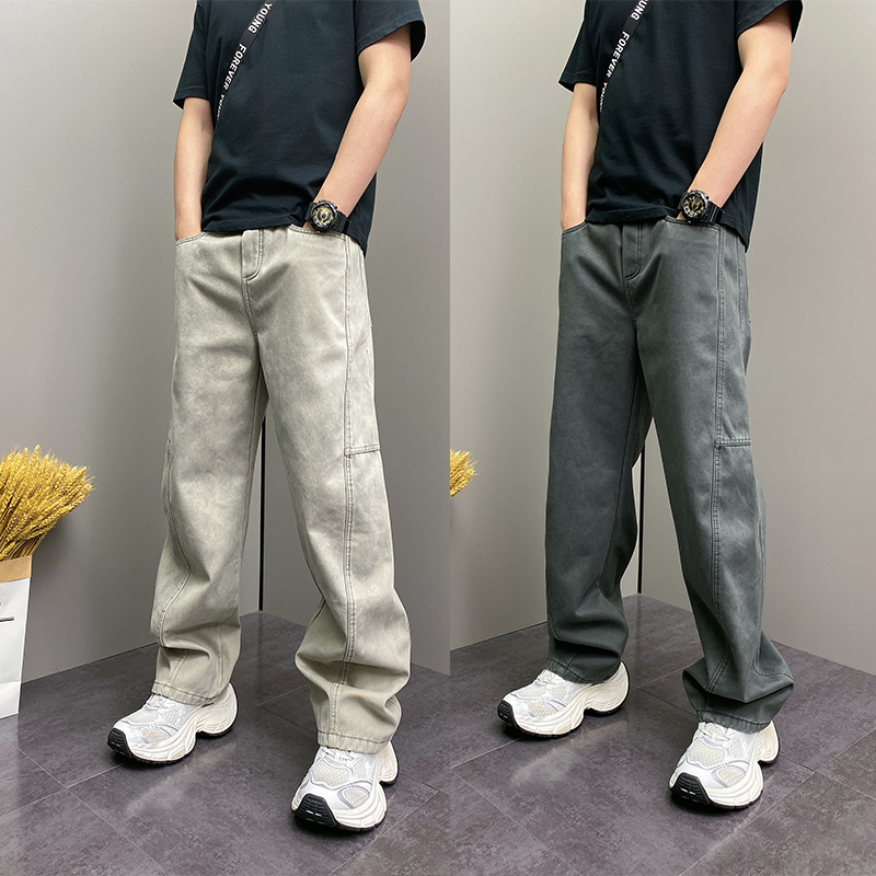 冬季时尚宽松抽绳拼接加绒休闲裤