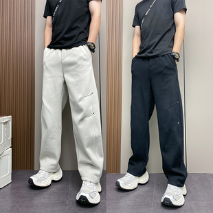 加绒潮牌灰色直筒运动裤 百搭弯刀裤 美式 时尚 束脚男宽松休闲裤 冬季