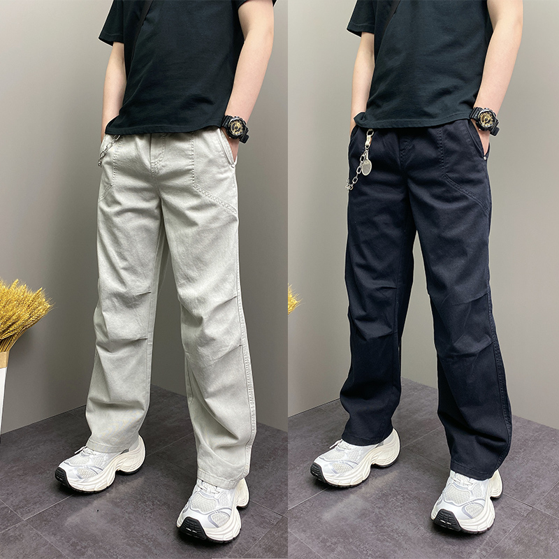 夏季青年韩版宽松掐折纯色休闲裤