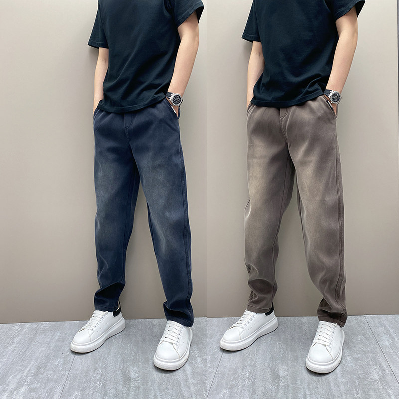 2026年春秋季青年男士水洗磨白痞帅直筒宽松哈伦直筒休闲牛仔裤子