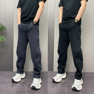 男士 子加绒宽松阔腿弯刀裤 大码 卫裤 冬季 松紧腰纯色休闲运动长裤 裤