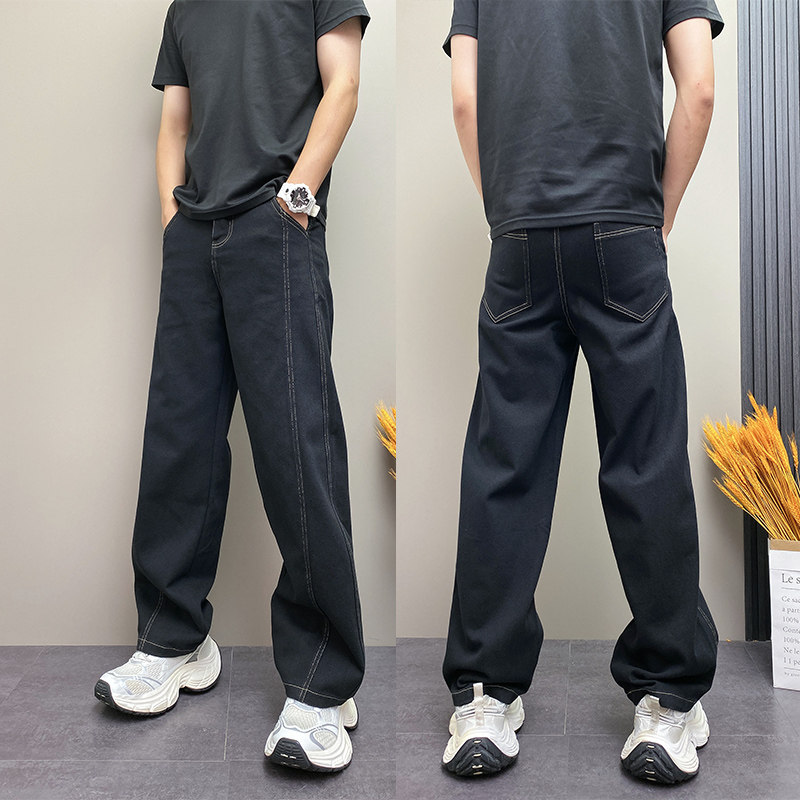 复古水洗牛仔裤男秋冬2025美式休闲长裤阔腿香蕉裤宽松直筒弯刀裤,男装,休闲裤,淘宝优惠券,粉丝福利购,淘宝优惠卷