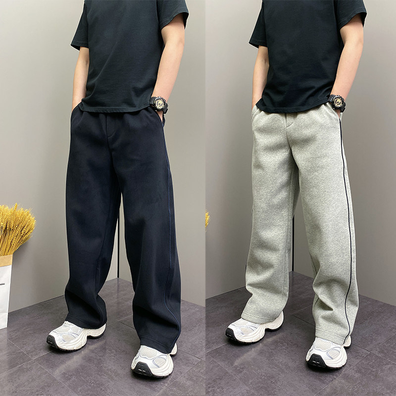 秋冬加绒设计感复古宽松直筒卫裤男美式高级感痞帅休闲阔腿拖地裤,男装,休闲裤,淘宝优惠券,粉丝福利购,淘宝优惠卷