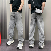 休闲直筒牛仔裤 春夏季 时尚 痞帅宽松哈伦水洗灰色青年男士 潮流韩版