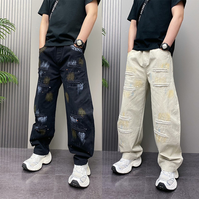 秋季美式潮流韩版个性磨白休闲裤