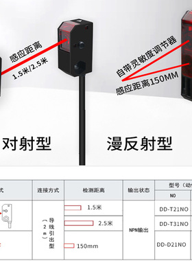 对射光电开关传感器漫反射感应开关红外线HPJ-T21 HPJ-E21HPJ-R21