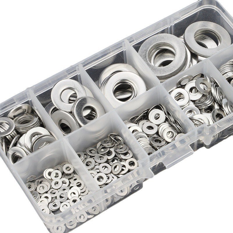 304不锈钢平垫圈套装p平垫片盒装五金螺丝垫片混装155/620PCS