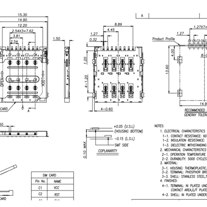 MICRO SIM 1.5H 8P掀盖式 卡座 翻盖八脚外焊通讯手机座卡槽NANO
