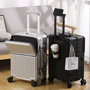 跨境铝框前开盖行李箱抗摔PC拉杆箱20登机箱大容量30寸旅行箱