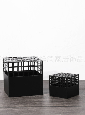 黑色网格摆件家居装饰品现代简约样板间客厅书房几何金属方形摆设