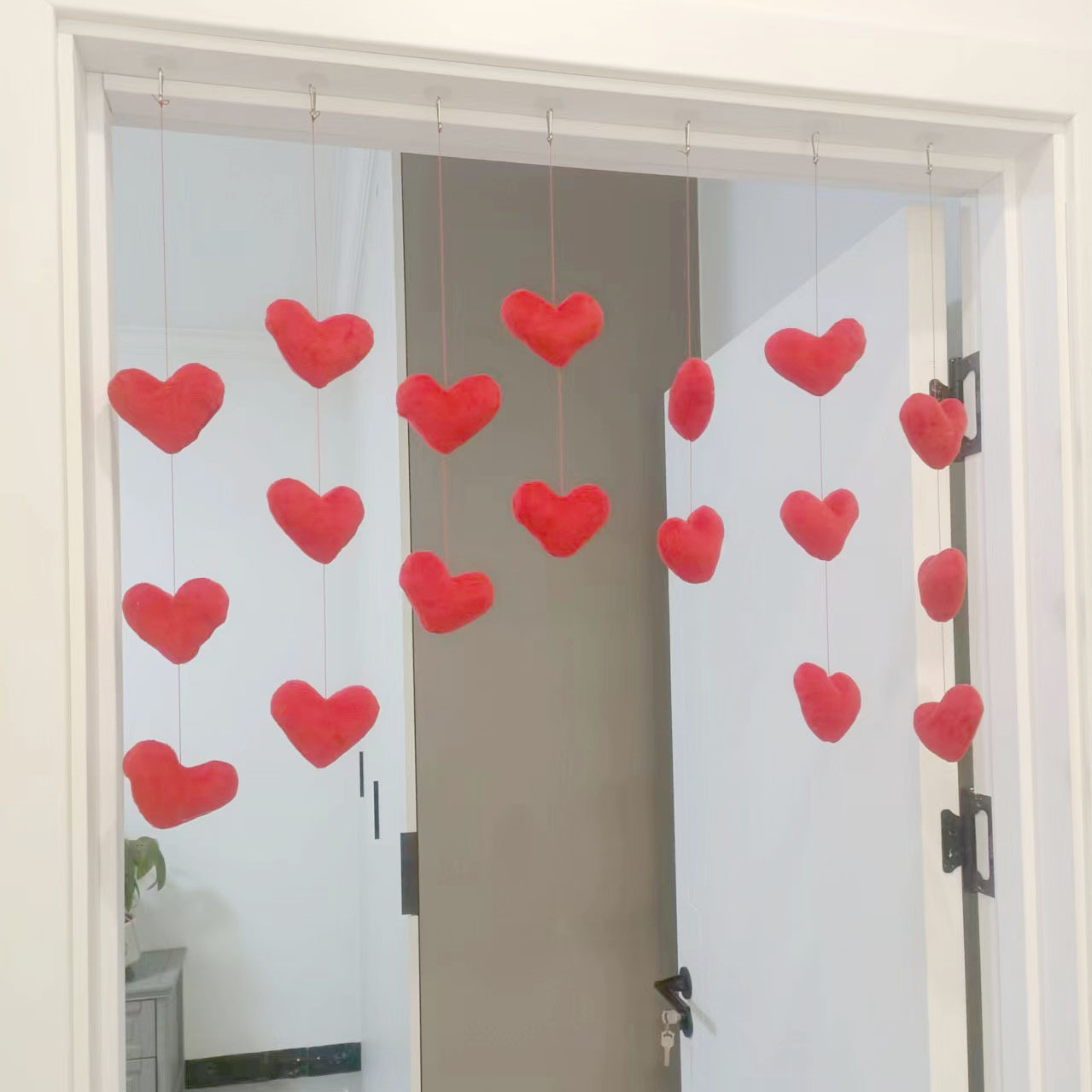 可爱房门挂饰小门帘隔断吊帘线帘少女心韩式粉色爱心免挂饰门帘