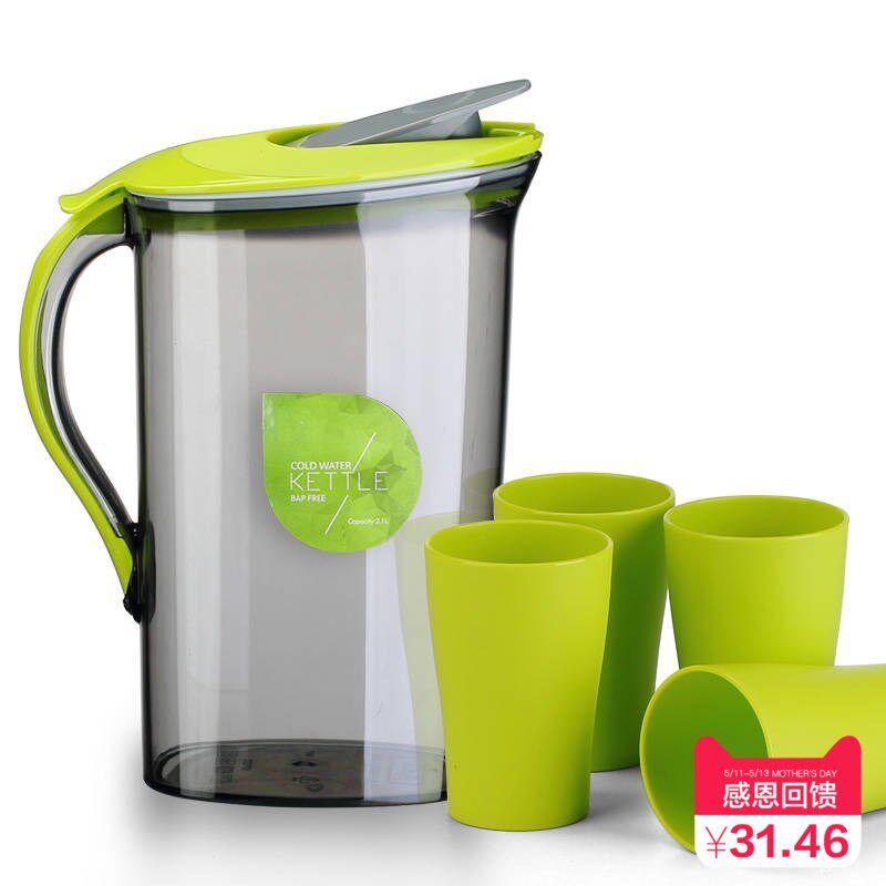 贝合耐高温冷水壶套装大容量塑料凉水壶豆浆果汁花茶壶水杯水具