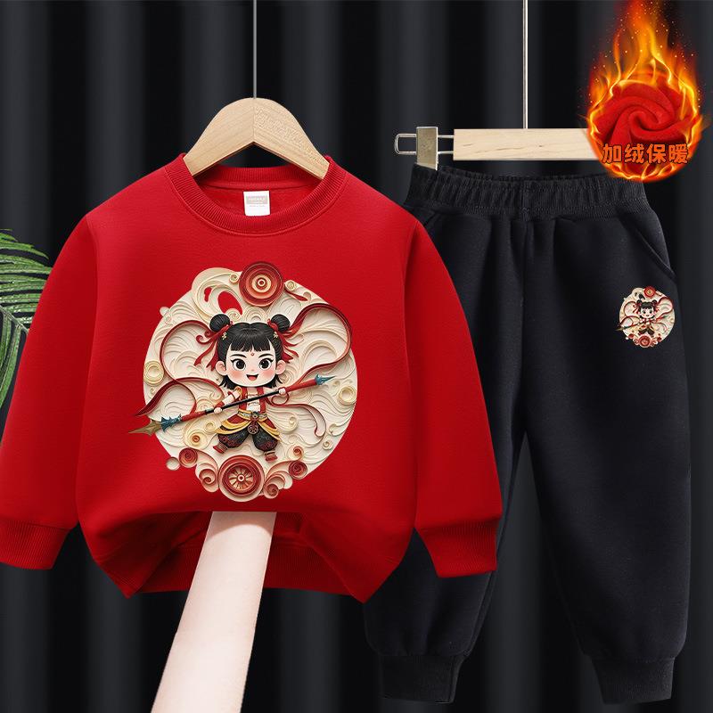 哪咤卫衣娜扎儿童衣服呐咤秋冬款加绒厚保暖百搭洋气圆领套头上衣