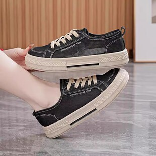帆布鞋 百搭学生黑色板鞋 女软底舒适运动休闲鞋 韩版 潮 2025爆款 春季