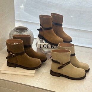 澜柜 皮带扣马丁靴女2025秋厚底牛仔靴复古粗跟机车短靴堆堆靴子